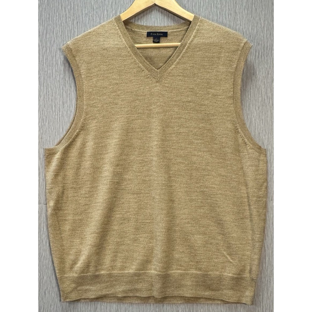 Club‎ Room Charter Club Tan Oatmeal 100% Merino Wool Sweater Vest Large L V-Neck